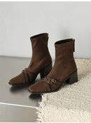 Square Toe Cross Ankle Boots