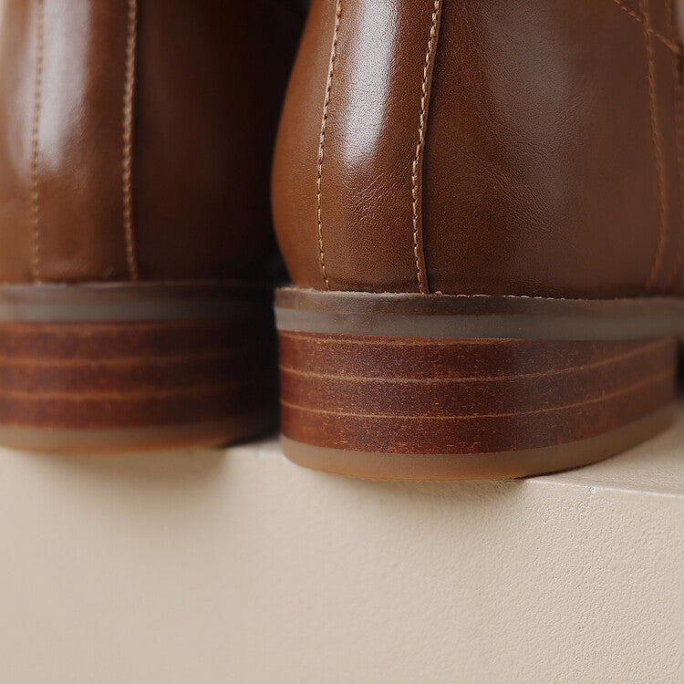 Cowhide Low-Heel Knee-High Boots