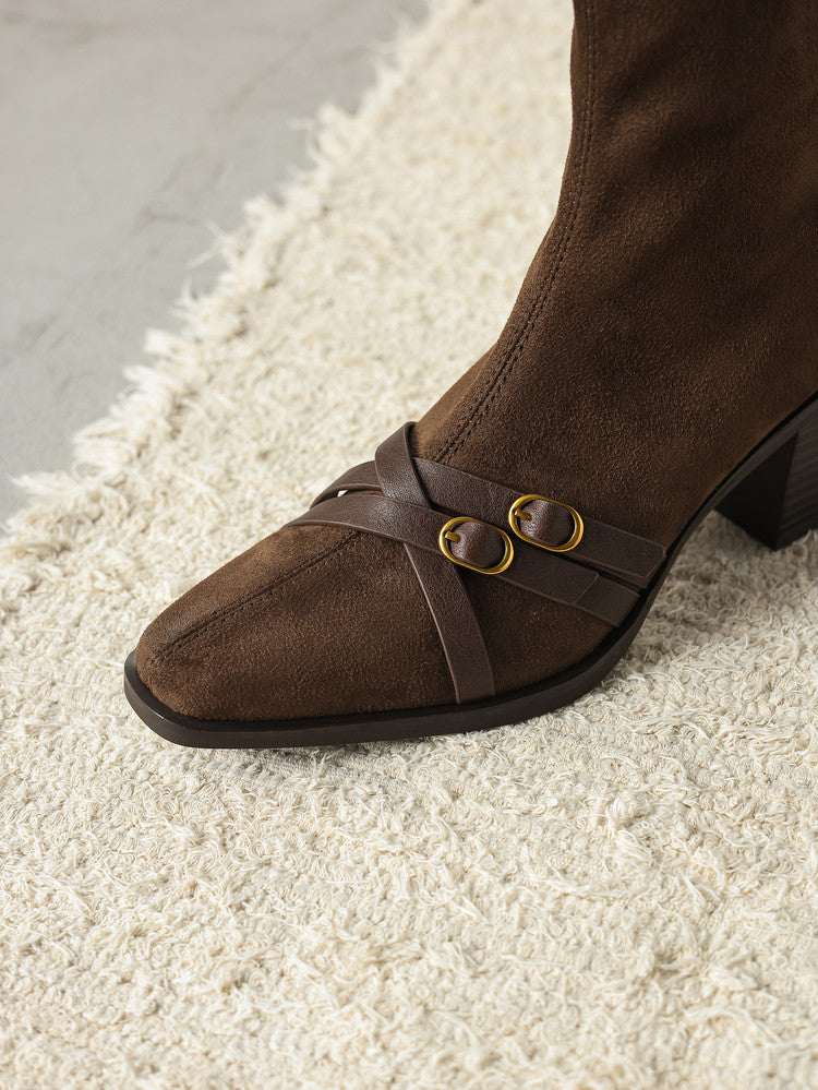 Square Toe Cross Ankle Boots