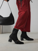 Square Toe Cross Ankle Boots