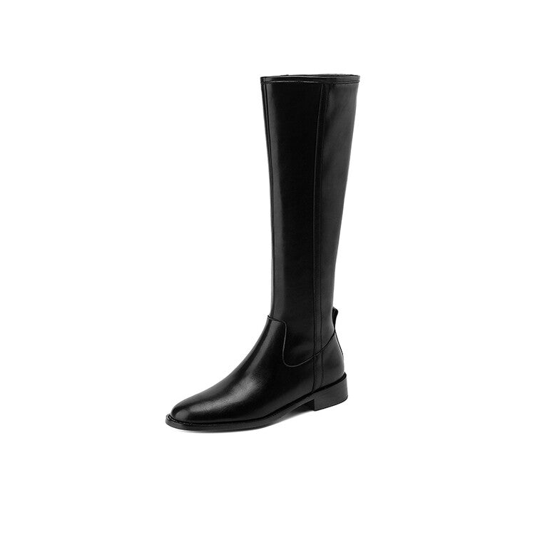 Cowhide Low-Heel Knee-High Boots