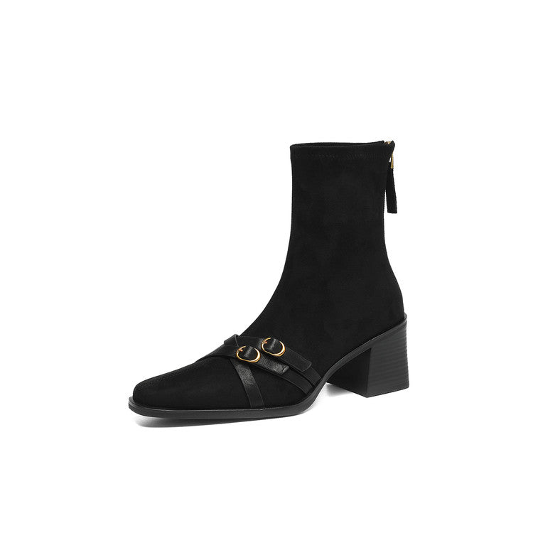 Square Toe Cross Ankle Boots