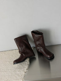 British - Style Ruched Buckle Mid - Calf Boots
