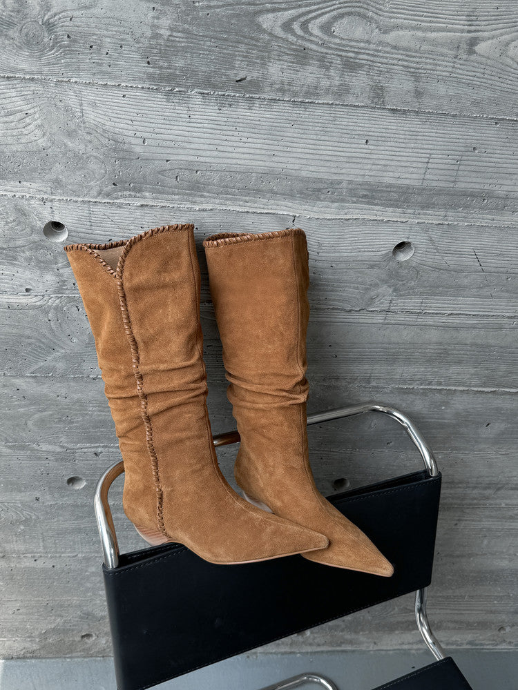 Retro Suede Western Knee - High Boots for Women