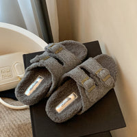 Double-buckle Fur Slippers