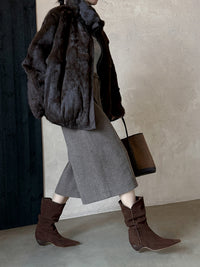 Retro Suede Mid - Calf Western Boots for Women