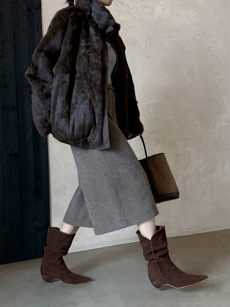 Retro Suede Mid - Calf Western Boots for Women