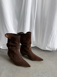 Retro Suede Mid - Calf Western Boots for Women