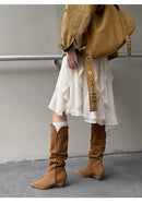 Retro Suede Western Knee - High Boots for Women