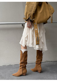 Retro Suede Western Knee - High Boots for Women