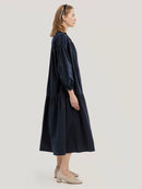 Solid Flounce-Hem Cotton Long Dress