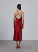 Lounge Cowl Neck Midi Silk Slip Dress
