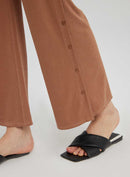 Rib-knit Flare Leg Button Pants