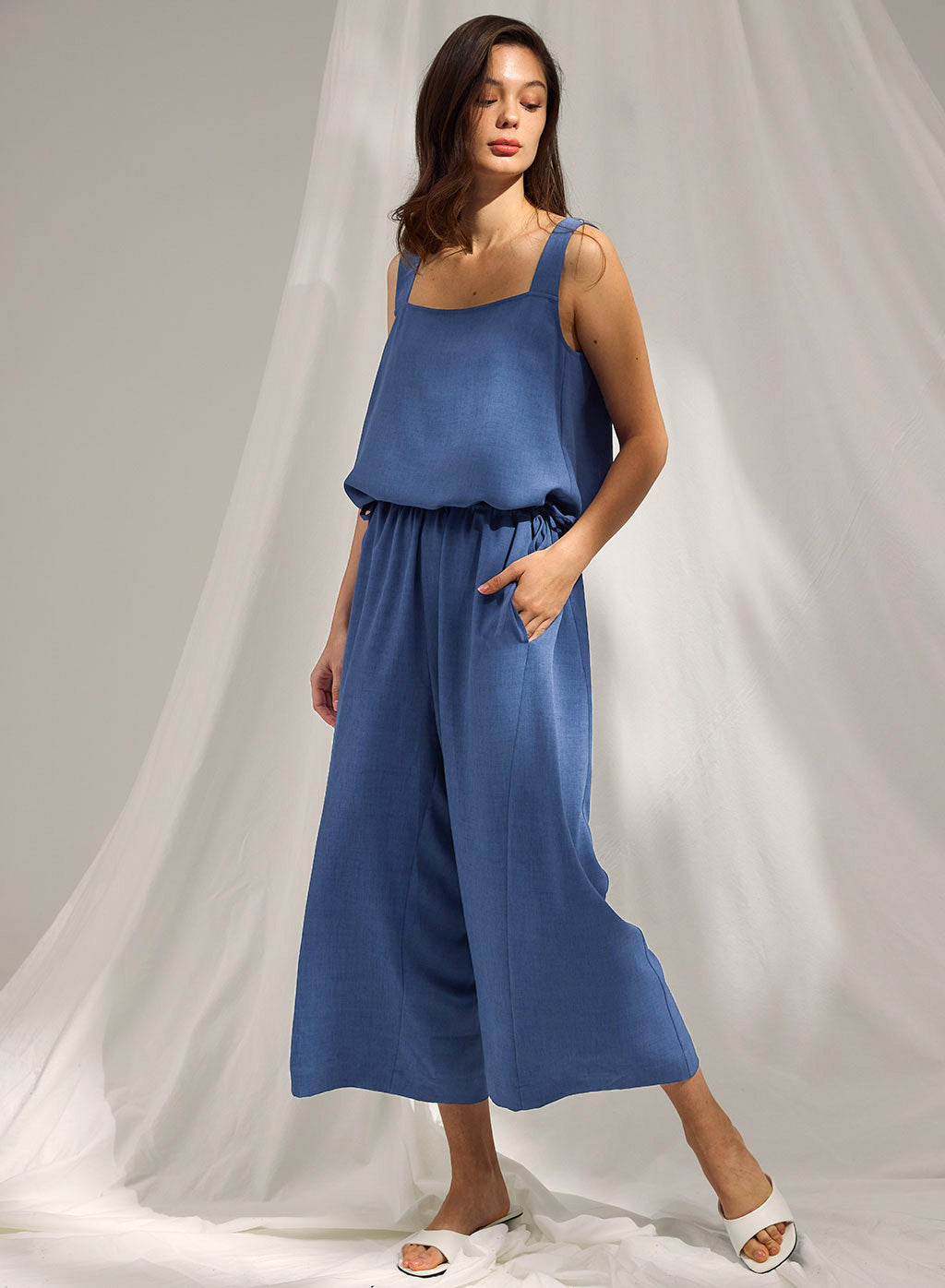 Blue Drawstring Jumpsuit