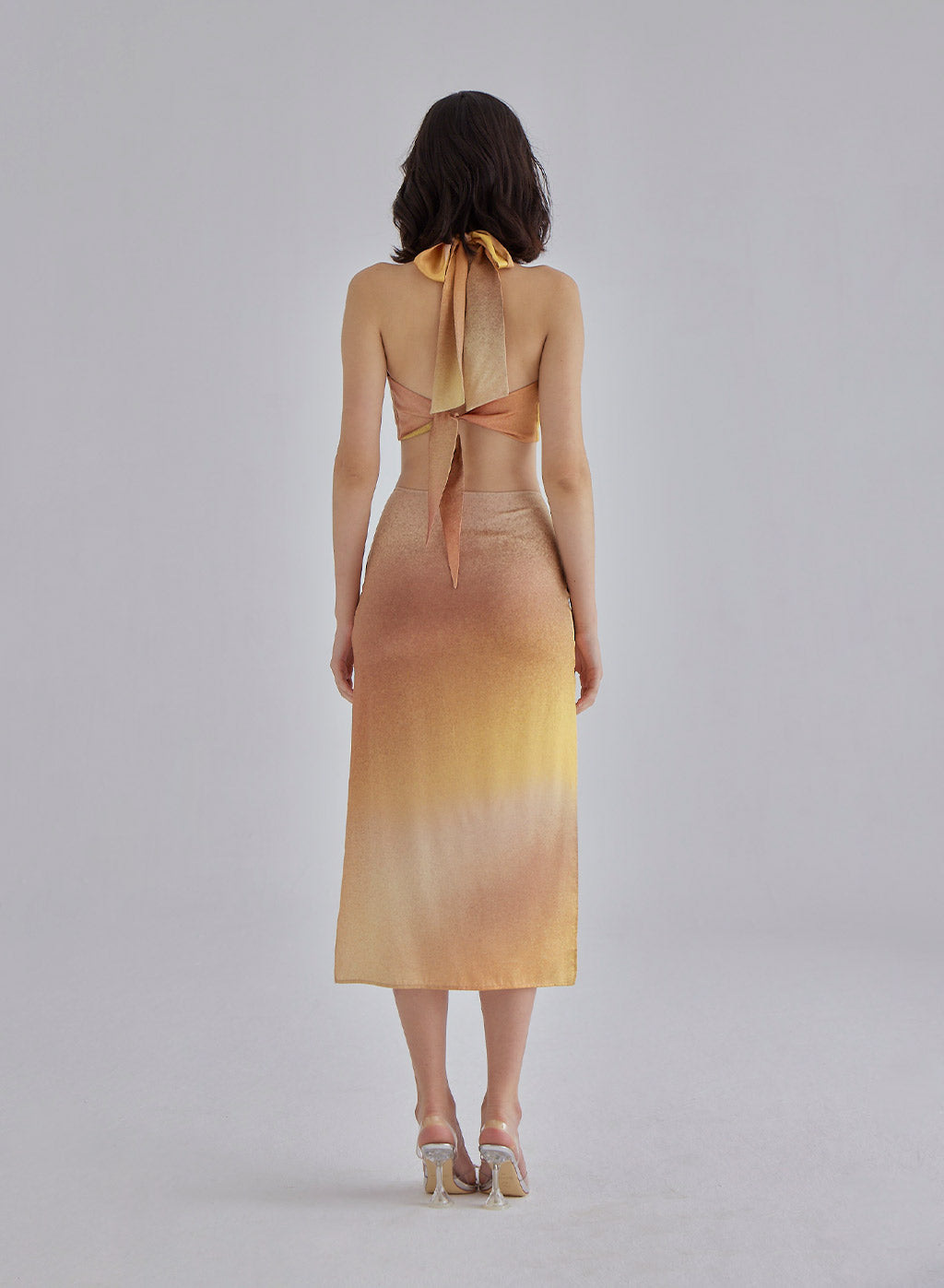 Brown Dune Halterneck Midi Silk Dress