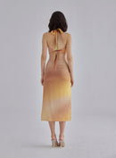 Brown Dune Halterneck Midi Silk Dress