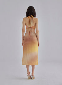 Brown Dune Halterneck Midi Silk Dress