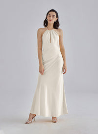 Gold Confetti Halterneck Midi Silk Dress