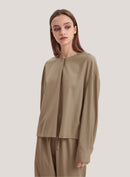 Gathered Wool-Blend Blouse