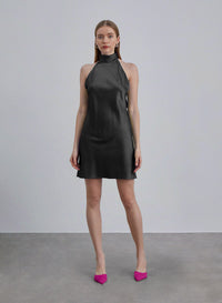 Halter Neck Silk Mini Cocktail Dress
