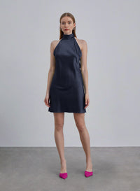 Halter Neck Silk Mini Cocktail Dress