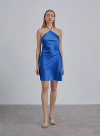 Backless Silk Halter Mini Dress