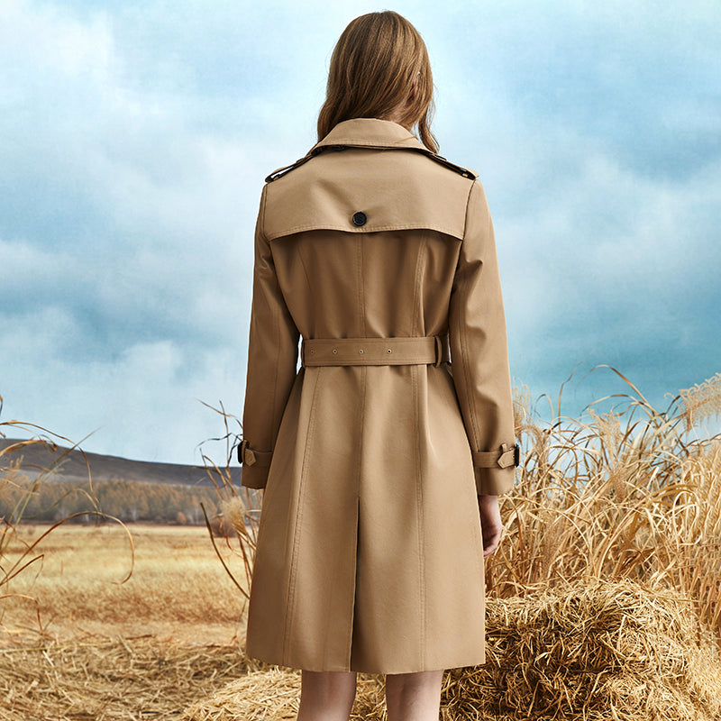 British Style Waisted Knee-length Coat