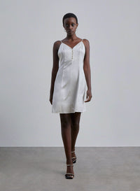 Button Front Silk Mini Slip Dress