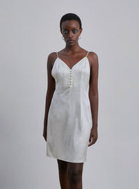 Button Front Silk Mini Slip Dress
