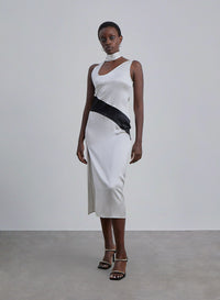 Color Block Silk Midi Dress