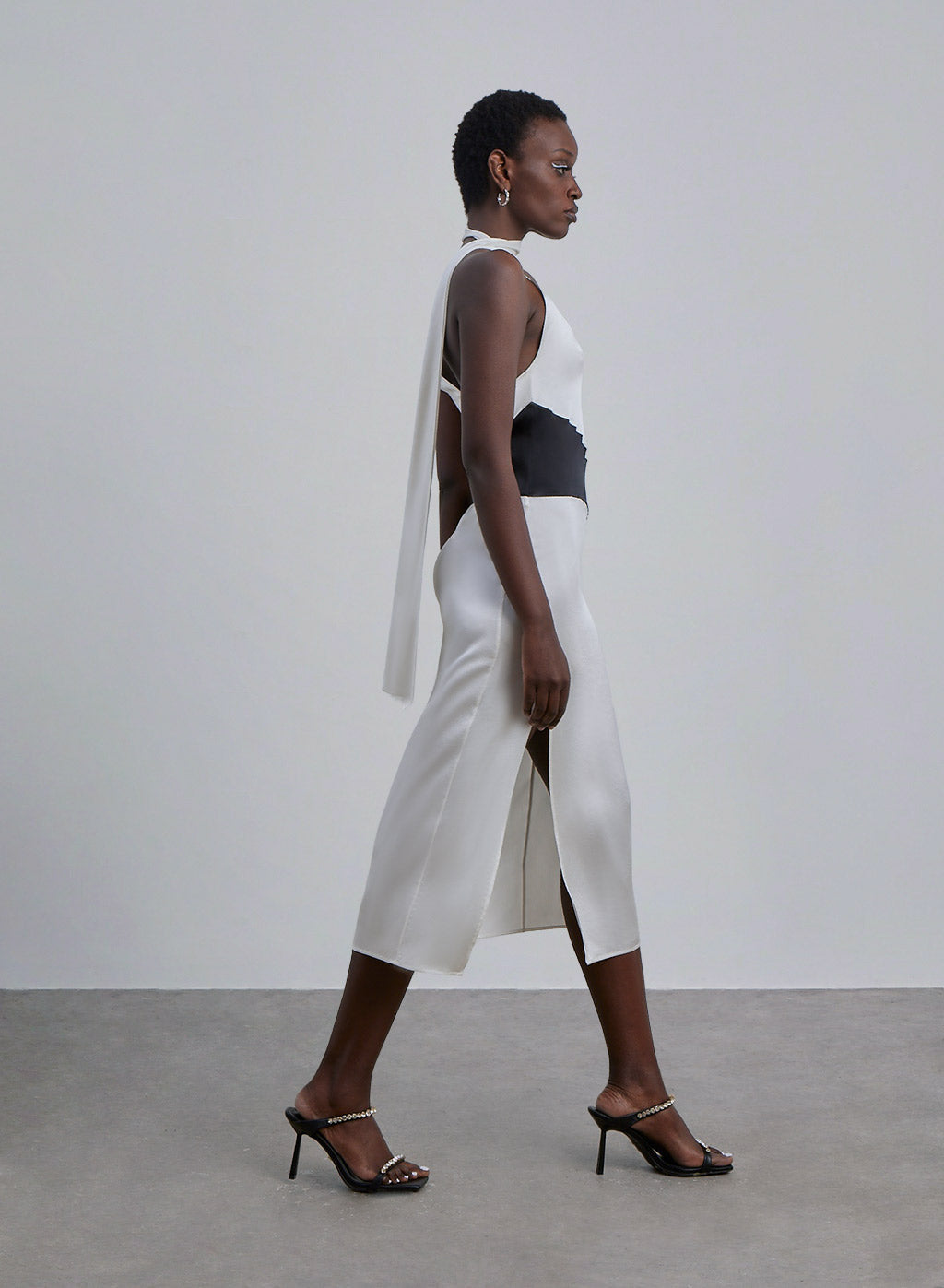 Color Block Silk Midi Dress