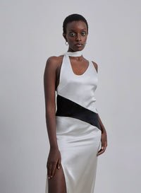 Color Block Silk Midi Dress