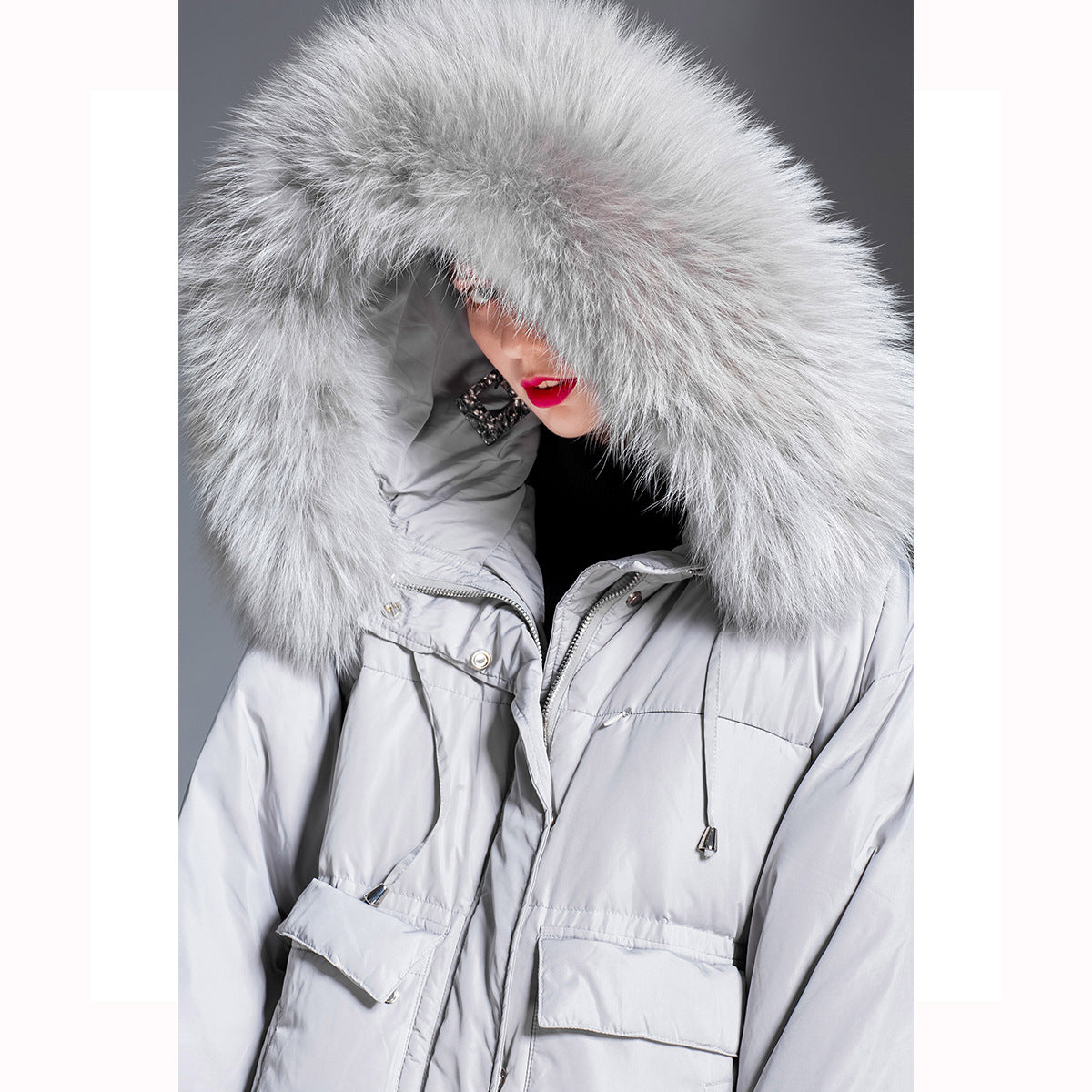 Rabbit Fur Hooded Down Jacket
