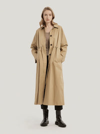 GH Drawstring Single-Breasted 100% Cotton Long Coat
