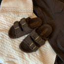 Double-buckle Fur Slippers