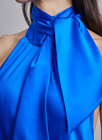 Halter Neck-Tie Hi-Low Silk Midi Dress