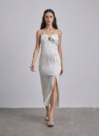 Daria Bow-Tie Silk Midi Dress