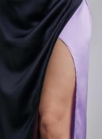Color Contrast Wrap Silk Maxi Dress
