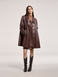 A-Line Buttoned Faux Leather Coat
