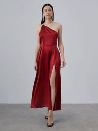 Wicked One Shoulder Silk Maxi Dress