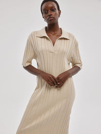 Pleated Sweater Dress With Spread Collar