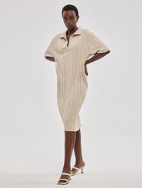 Pleated Sweater Dress With Spread Collar