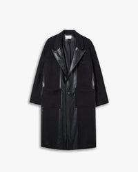 Wool &Faux-Leather Panel Coat