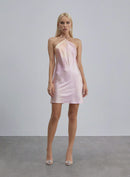Backless Silk Halter Mini Dress