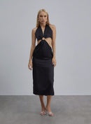 Brown Dune Halterneck Midi Silk Dress