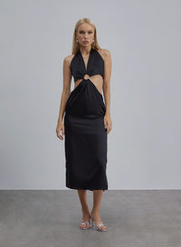 Brown Dune Halterneck Midi Silk Dress