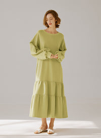 Crewneck Tiered Cotton Dress