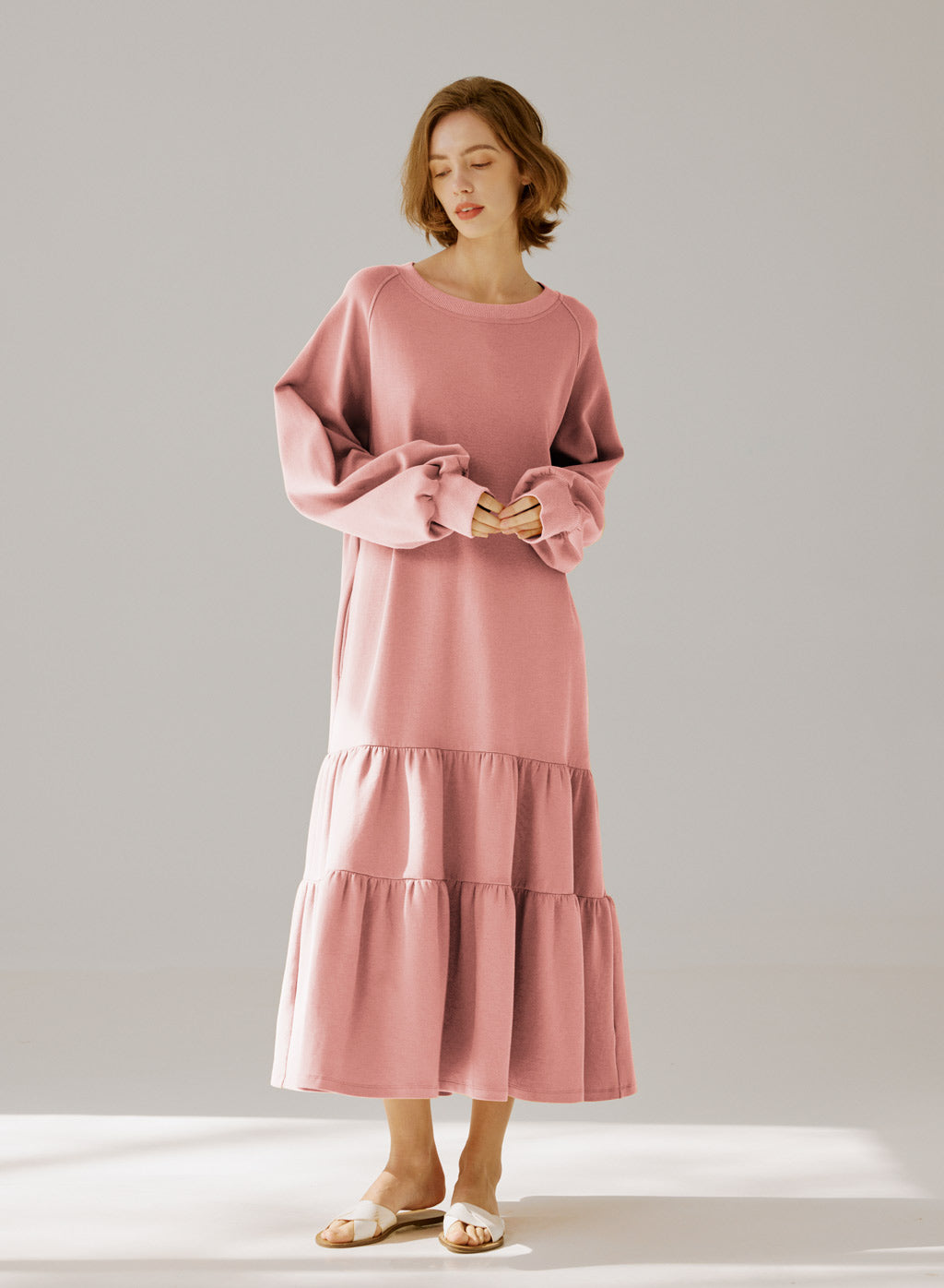 Crewneck Tiered Cotton Dress